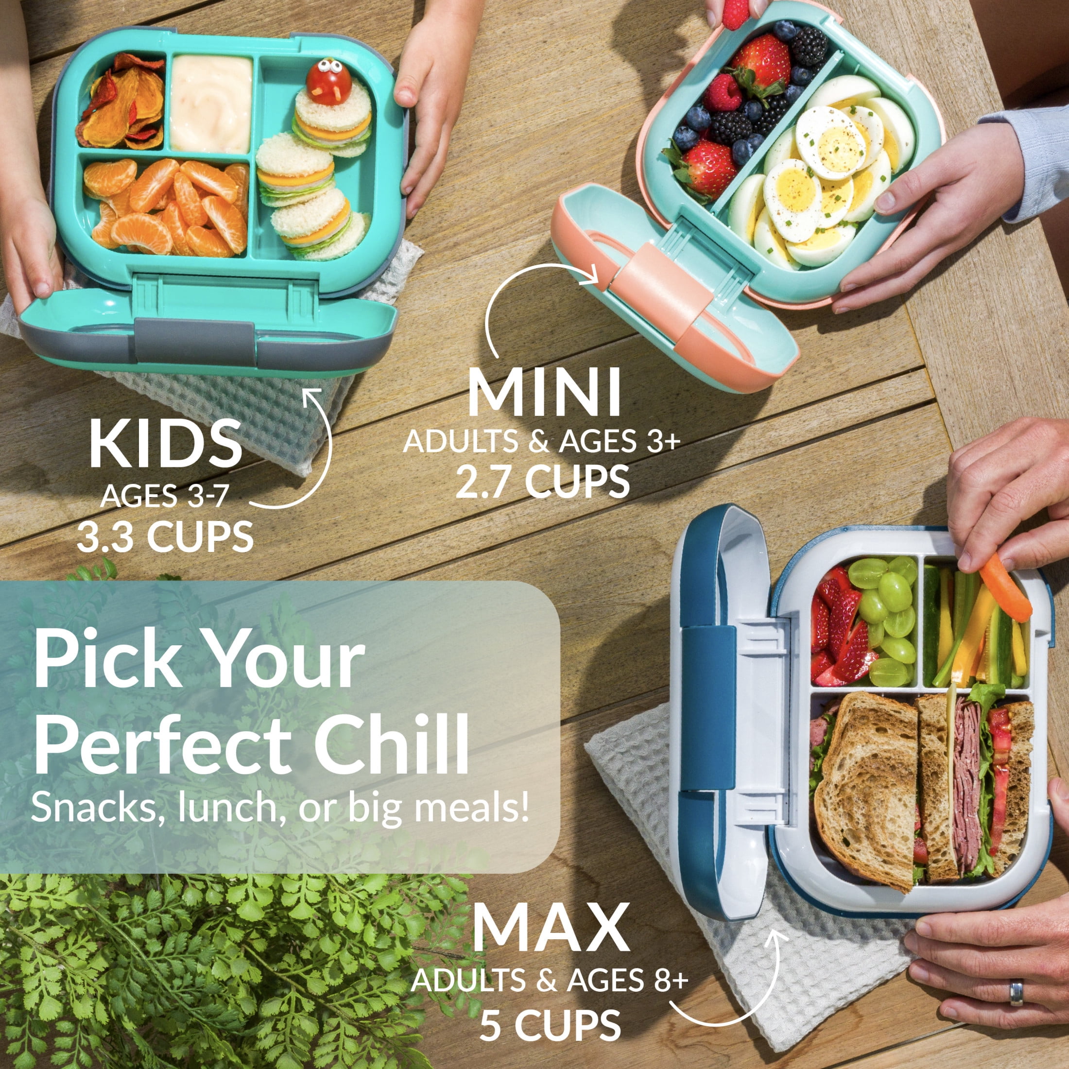 Bentgo Chill Max Leak-Proof XL Lunch Box - Included Ice Pack Keeps Food Cold; 5-Cup Capacity for Adults & Ages 8+, 3 or 4 Compartment Bento Box, BPA-Free, Dishwasher Safe (Bone & Glacier Blue)