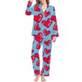 thumbnail image 2 of Womens Pajama Sets Trendy 2 Piece Valentines Day Print V Neck Button Long Sleeve Set Sleepwear Fall Fashion,Sky Blue,M, 2 of 5