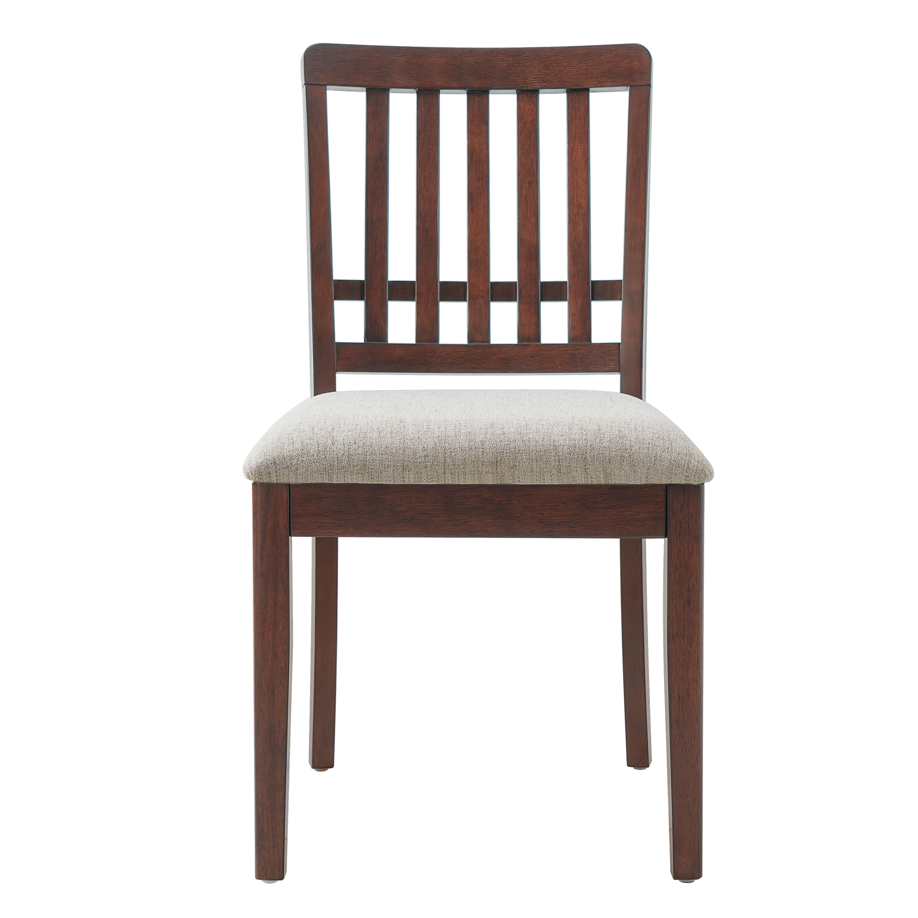 Dining Chair Set of 2, Curved Wood Backrest with Gray Fabric Seat for Dining Room Apartment, Brown