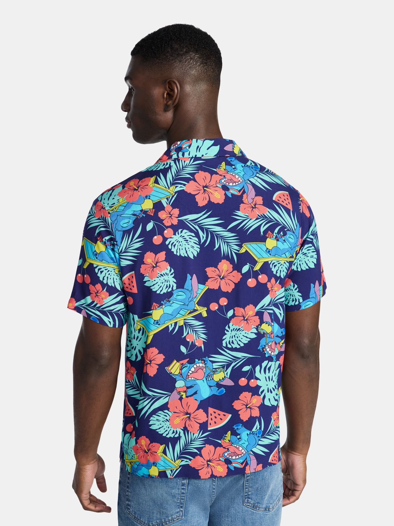 Lilo & Stitch Men's and Big Men's Graphic Button-Up Shirt, Sizes XS-5XL