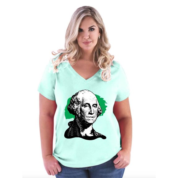 NIB - Women's Plus Size V-neck T-Shirt - President George Washington