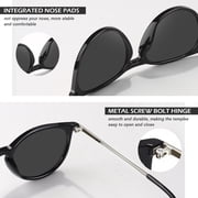 LINVO Round Polarized Black Sunglasses for Women Men UV400 Vintage Retro Trendy Style