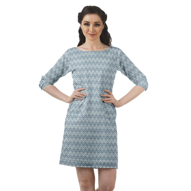 Moomaya Robes Mini Femmes Coton Slub Robes d'Été Manches 3/4 Robe Droite