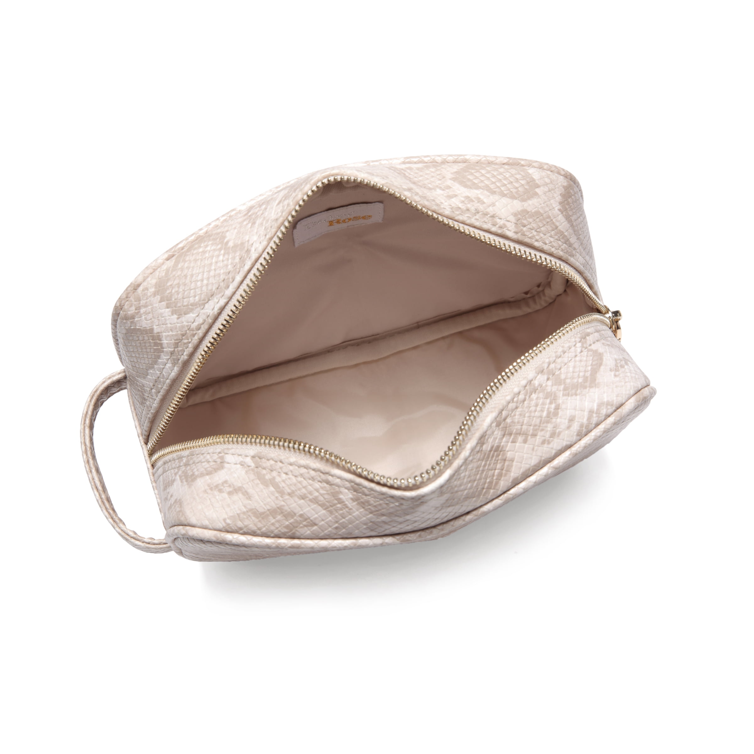 Daisy Rose Cosmetic Toiletry Bag PU Vegan Leather Travel Bag for Women - Cream Snake