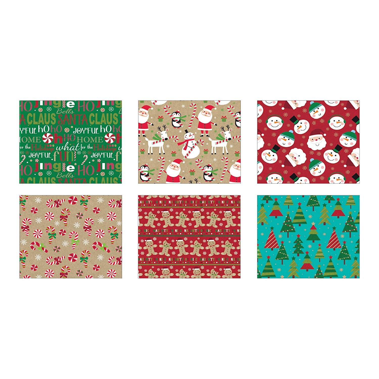 Bundle of 6 Rolls of Christmas Gift Wrapping Paper Whimsical Kraft