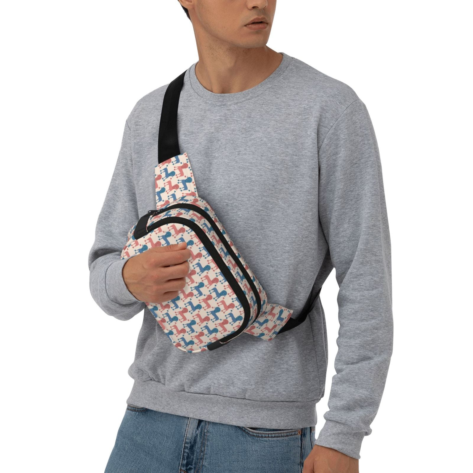 Picia Cartoon Poodle Dog Print Square Double-Layer Waist Bag Mini Adjustable Waist Belt Bag Exercise Running Travel Hiking