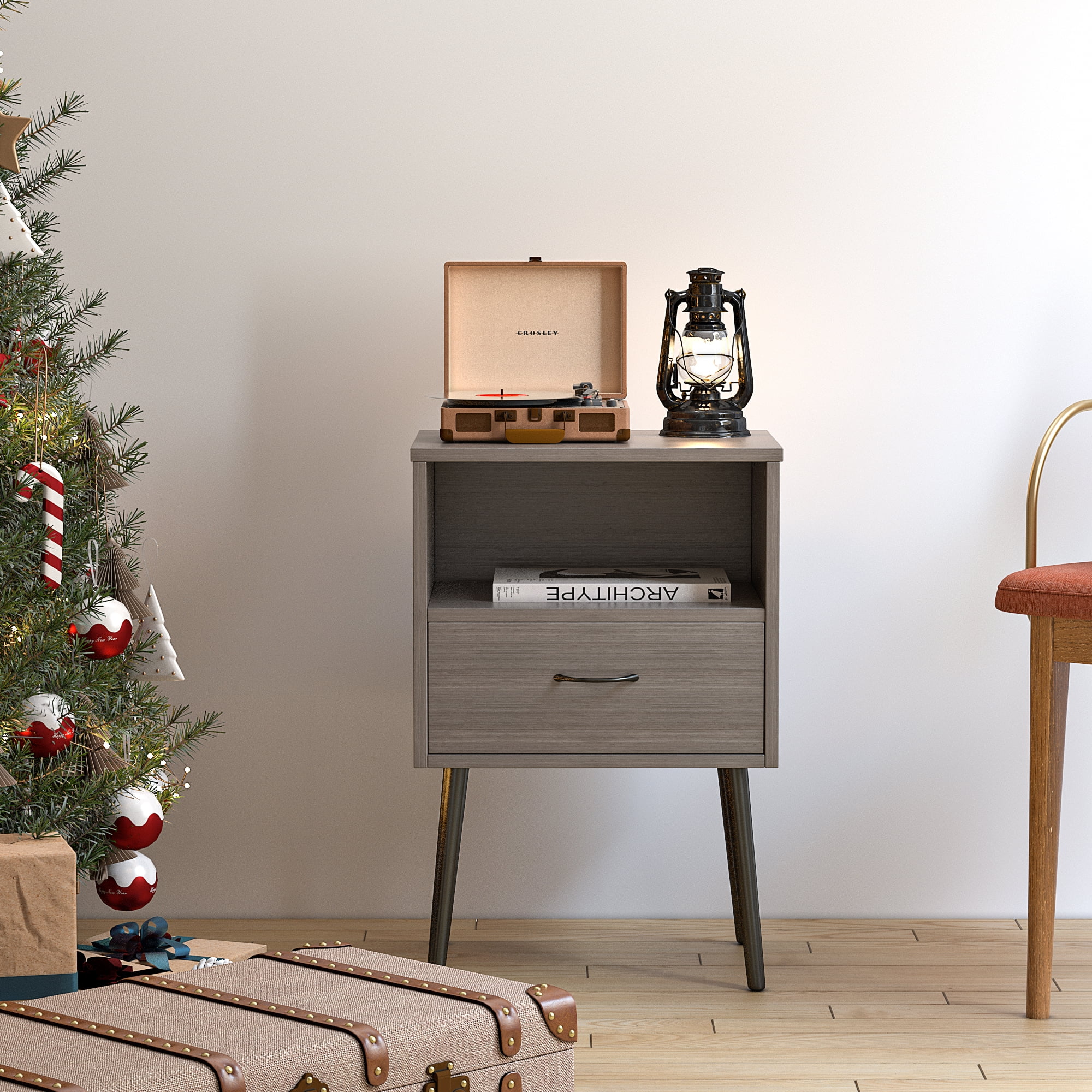 2 Set of Nightstand, Modern Style Bedside Table With Storage Drawers And Open Wooden Shelves, Suitable For Living Rooms, Bedrooms And Small Spaces