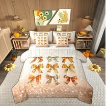 Manfei Retro Bowknot Bow Twin Bedding Sets 7-Piece, Glitter Sequin Print Bedding Comforter Set, Teens Kids Child Reversible Sheet Sets, Breathable Home Decor