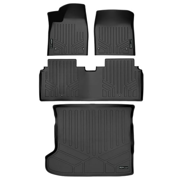 SMARTLINER Custom Fit All Weather 2 Row Floor Mats & Cargo Liner Set Black Compatible With 2022-2025 Kia EV6 Wind AWD