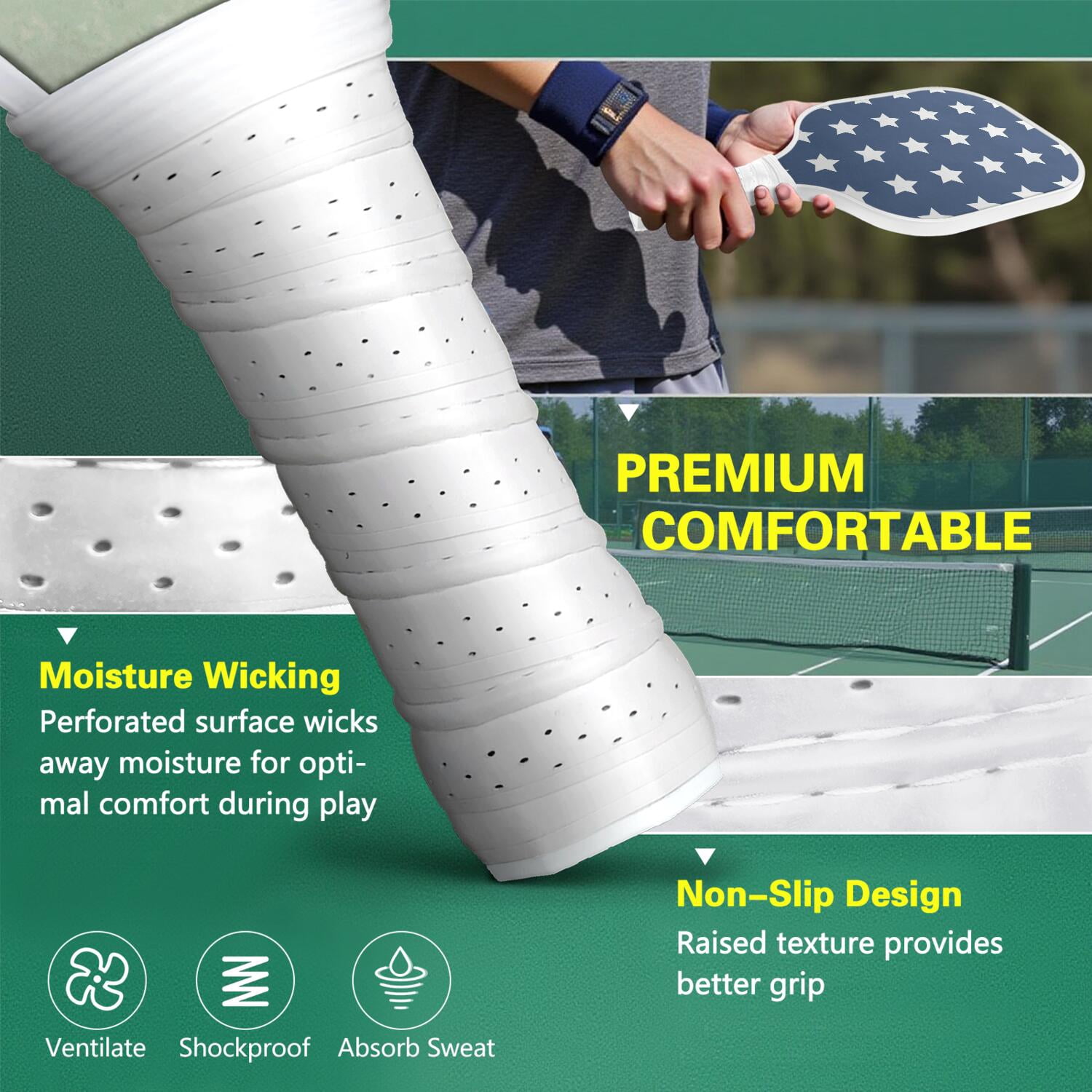 Pickleball Paddles Set Of 2, Fiberglass Surface, USA, Independence Day Print, 4 Balls & Bag