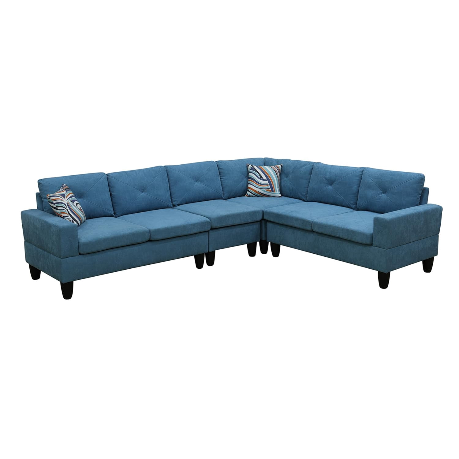 4-Piece Couch Living Room Sofa Set, 6 Seater Modular Sectional Couch L Shaped Corner Sofa, Lake Blue