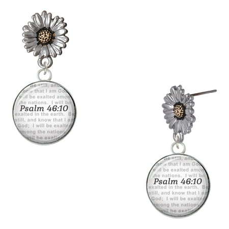 Delight Jewelry Silver-tone Domed Psalm 46:10 – Two-tone Daisy Flower Post Earrings