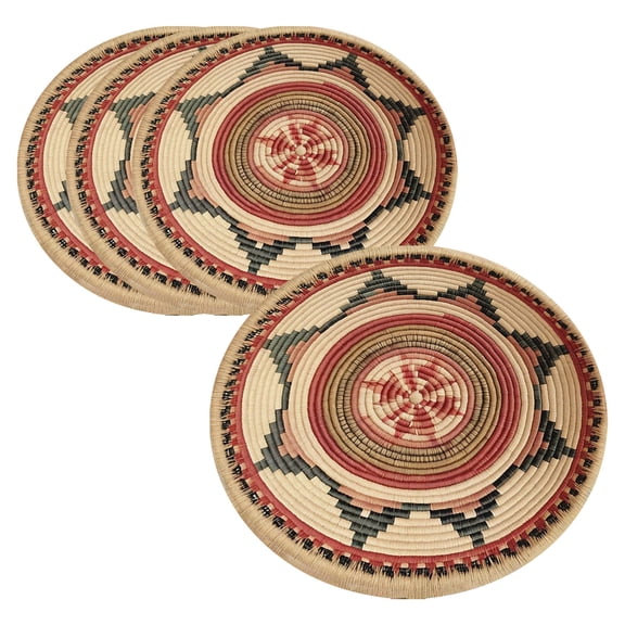 Set of 4 Bohemian Woven Placemats, Round Linen Table Mats with Tassel Fringe, Natural Macrame Style Heat Protector for Farmhouse Dining, Rustic Kitchen Decor and Gift Set
