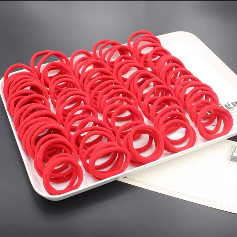 50 Pcs/Lot Red Nylon Rubber Band Head Rope Headband Soft Ponytail Holder Ties Gum Elastic Hair Bands For Girls Women Accessories