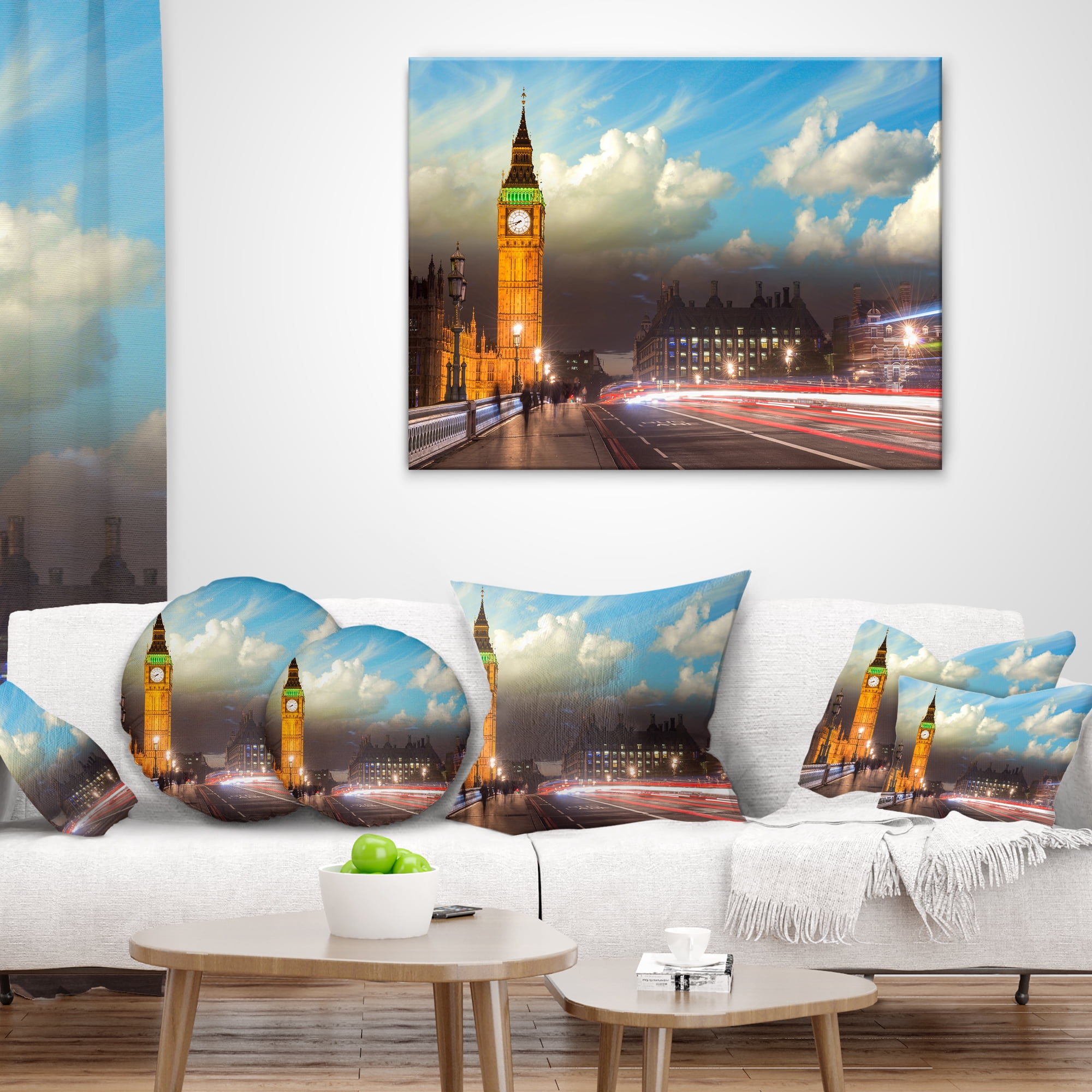 Designart Big Ben UK from Westminster Bridge - Cityscape Photo Throw Pillow - 12x20