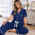 thumbnail image 4 of Riecok 2 Piece Pajama Sets for Women Short Sleeve Top and Pant with Drawstring Pjs Sleepwear Comfortable Lounge Sets, 4 of 5