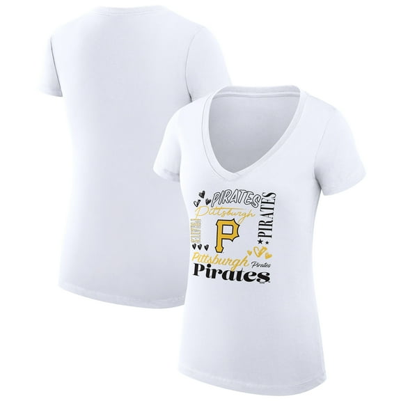 Women's G-III 4Her by Carl Banks White Pittsburgh Pirates Super-Slim Fit Lightweight Collage Team Graphic V-Neck T-Shirt
