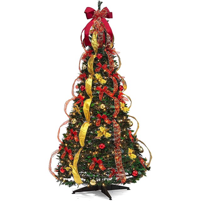 6 Ft PreLit PreDecorated Christmas Tree Easy Assembly Pull Up Pop Out