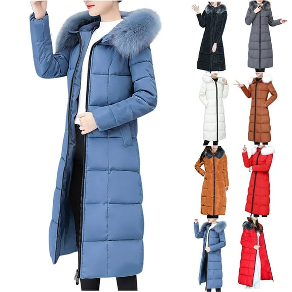 Juebong Women's Long Winter Puffer Coat Windproof Warm Thicken Quilted Down Jacket Trendy Padded Hooded Parka Outerwear Blue,XXL