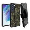 thumbnail image 1 of ANJ+ Rugged Dual Layer Hybrid Holster Kickstand Case w/ Card Slot + Tempered Glass Cover for Samsung Galaxy S21 FE 5G - Green Army Camo, 1 of 3