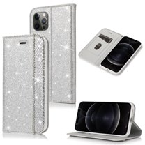 iPhone 12 mini Case, iPhone 12 mini Wallet Case, Allytech Bling Glitter Design PU Leather Credit Cards Wallet Case Folio Flip Cover Shockproof Protection Cover for Apple iPhone 12 mini, Silver