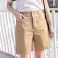 thumbnail image 3 of Aayomet Womens Shorts Casual Solid Waist Women Straight Ladies Short Fashion Loose High Pants White Shorts For Women Beige,L, 3 of 4