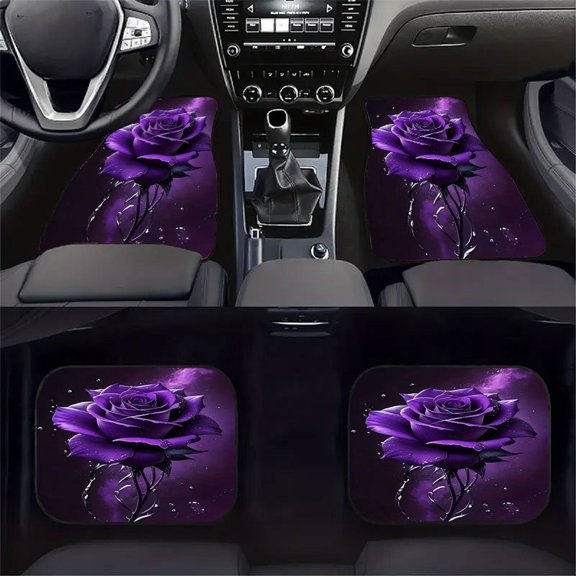 4-Piece Purple Rose Material Slip Pads Car Floor Mats, Universal Fit Auto Floor Liners for Cars Trucks Suvs, Anti-Slip All-Weather Interior Protection, Easy Clean Set