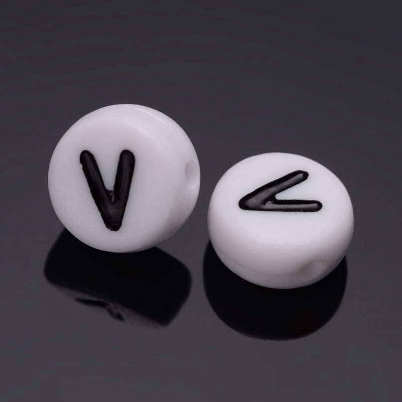 Acrylic Beads with Horizontal Hole Letter Flat Round Letter V 7x4mm Hole: 1.2~1.8mm 3500pcs/500g