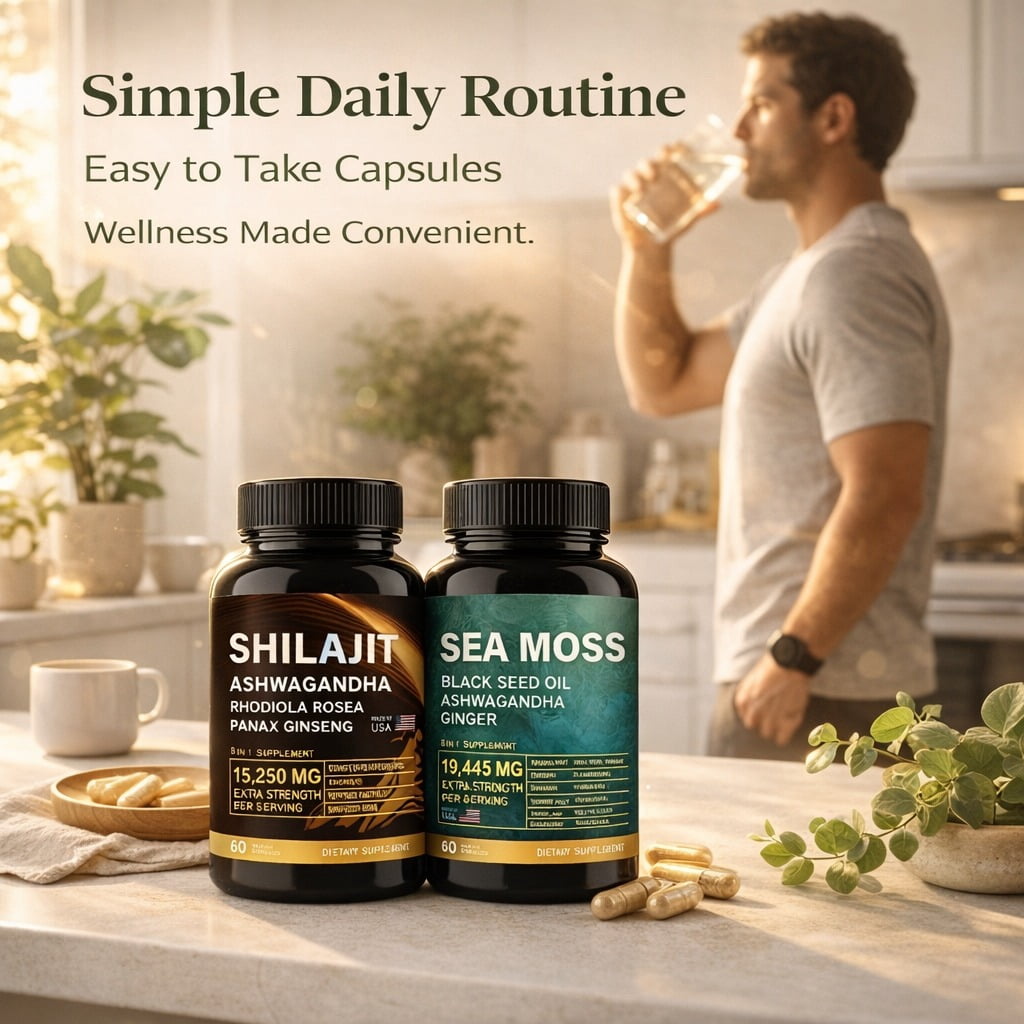 DEZEN Shilajit 15250mg & Sea Moss 19445mg - 60 Count Each with Black Seed Oil, Ashwagandha, Ginger, Rhodiola Rosea