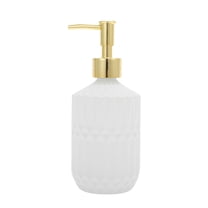 Unique Bargains 1 Pc Round Bottom Bamboo Grain Soap Dispenser 13.53oz White Gold Tone
