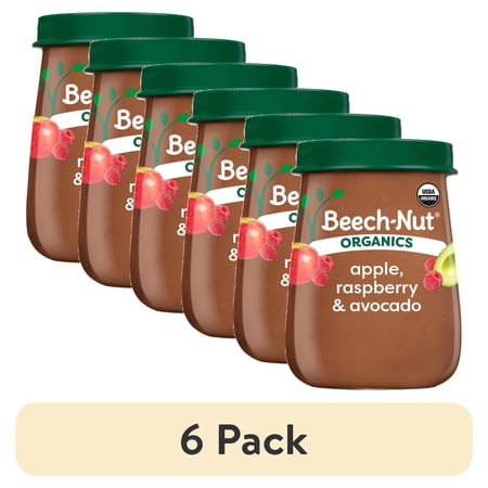 (6 pack) Beech-Nut Organics Stage 2 Organic Baby Food, Apple Raspberries & Avocado, 4oz Jar