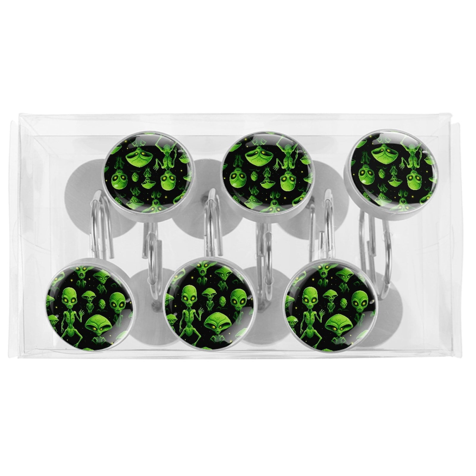 HemaKayy 12 Pcs Decorative Shower Curtain Hooks - Stainless Steel Rings for Bathroom Décor - Easy Glide & Secure Hold - Perfect Decoration for Bathroom Shower Rods - Outer Space Alien