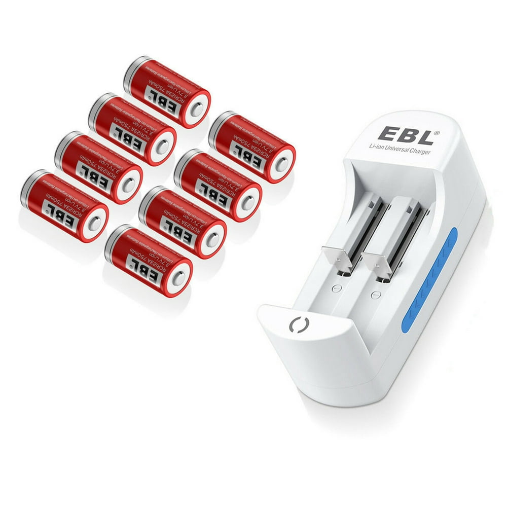 EBL 8-Pack 750mAh 3.7V RCR123A Rechargeable Batteries + Battery Charger ...