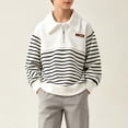 thumbnail image 3 of Iyufng Half Zip Striped Sweatshirts for Boys Ribbed Cuff Relaxed Fit Daily School Long Sleeve Kids Collared Pullover, 3 of 8