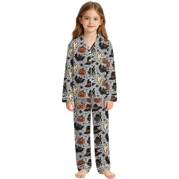 Bobifish Toddler Girls Sets Halloween Cartoon Print Long Sleeves Front Button Tops With Pants Everyday Wear Child Girls Sets