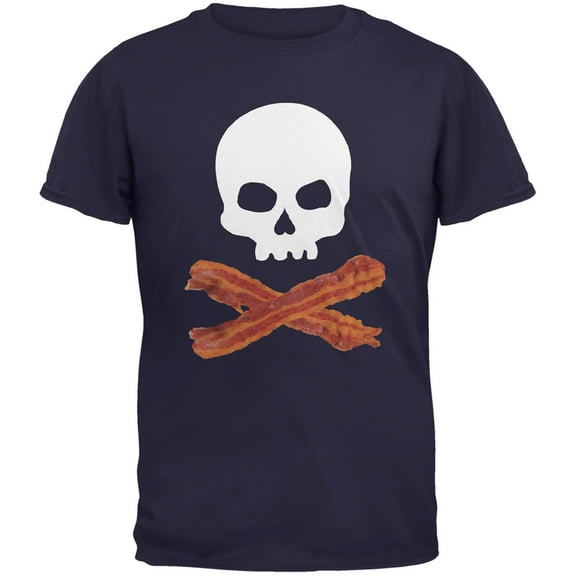 Bacon Skull And Crossbones Navy Adult T-Shirt - Large