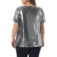 thumbnail image 4 of DARING DIVA Women's Plus Metallic Tops Crew Neck Short Sleeve Party Blouses 1X Silver, 4 of 6