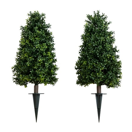 Nearly Natural 2.5ft. UV Resistant Artificial Boxwood Plant with Integrated Ground Stake (Indoor/Outdoor) - Set of 2
