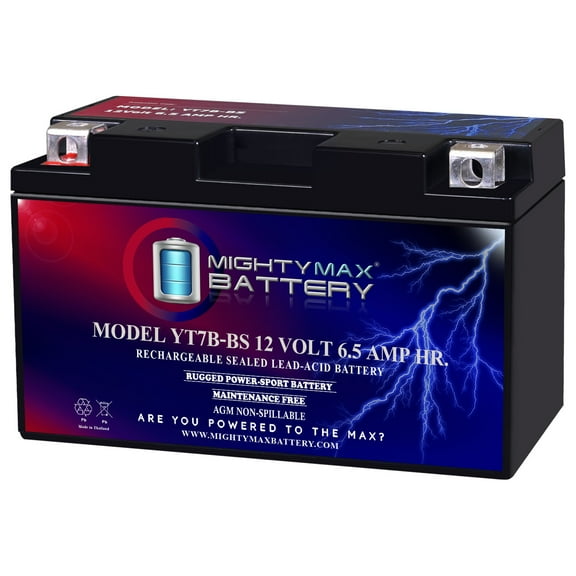 YT7B-BS 12V 6.5AH Replacement Battery Compatible with Yamaha 125 Zuma 125 23-24