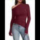 thumbnail image 3 of Blusas de Mujer con Hombros Descubiertos, Elegantes, de Larga, Asimétricas, Ajustadas, para Salir, de Otoño, con Frunces. Vino Tinto L, 3 of 7