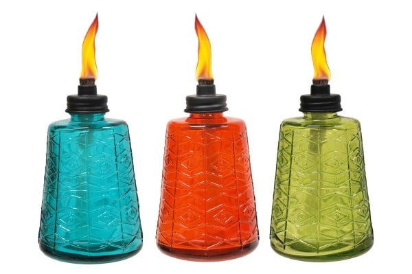 TIKI® Brand 3-Pack 6 Inch Table Torch Glass Red, Green and Blue - 1116040 TIKI® Brand 3-Pack 6 Inch Table Torch Glass Red, Green and Blue - 1116040