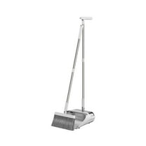 Upgrade Broom and Dustpan Set, Broom with Dustpan Combo Set, Large Broom and Dust Pan with Handle, Self-Cleaning Dust Pans, Heavy Duty Broom and Dustpan Set for Lobby Kitchen Office - White