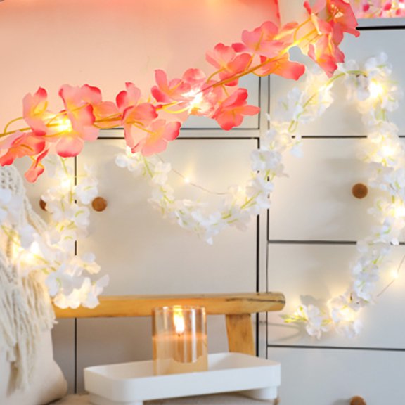 MXTPOV 6.56FT Christmas Garland with LED Lights, Prelit Garland with White Flowers, Garlands for Decoration Christmas Fireplace Party Wedding, Home Decor