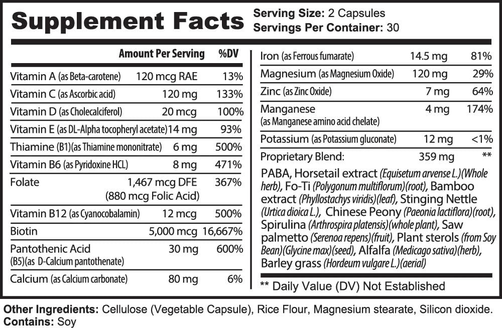 Root Revive Hair Growth Formula, 60 Capsules with Biotin, Vitamins and Herbal Blend - Made in the USA