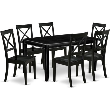 HomeStock 7-Piece Dining Set with Rectangle Dining Table (36x60 Inch) and 6 Kitchen Chairs in Black Ideal for Dining Rooms or Kitchens
