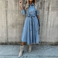 thumbnail image 6 of Fulijie Women's 2021 Fashion Summer Short Sleeve Slim Denim Midi Dress Blue, 6 of 9