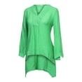 thumbnail image 3 of Fanixng Women Linen V Neck Henley Shirt Loose Tunic Blouse with High Low Hem Peasant Tops Summer Casual Crinkle Tops Flowy Tees Shirts Linen Shirts For Women Loose Fit Green,M, 3 of 8