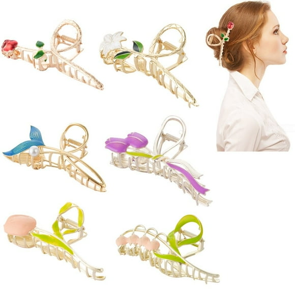 6Pcs Hair Claw Clips Flower Large Claw Clips for Thick Hair, Non-slip Hair Barrettes Hair Clips Hair Accessories for Women Girls