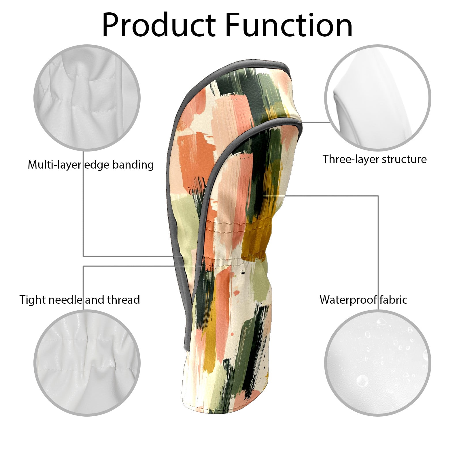 Golf Club Covers, Colorful Brush Strokes Premium PU Leather Driver Hybrid Putter Head Covers with Velvet Lining, Waterproof Golf Gifts for Men Women