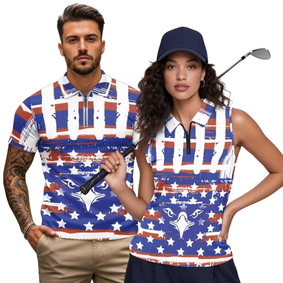 Aplkyhs American Flag Eagle Matching Couple Sport Shirts Quarter Zip Matching Golf Shirts for Couple Mens Shirts Casual Soft and Comfortable Moisture Wicking for Outdoor